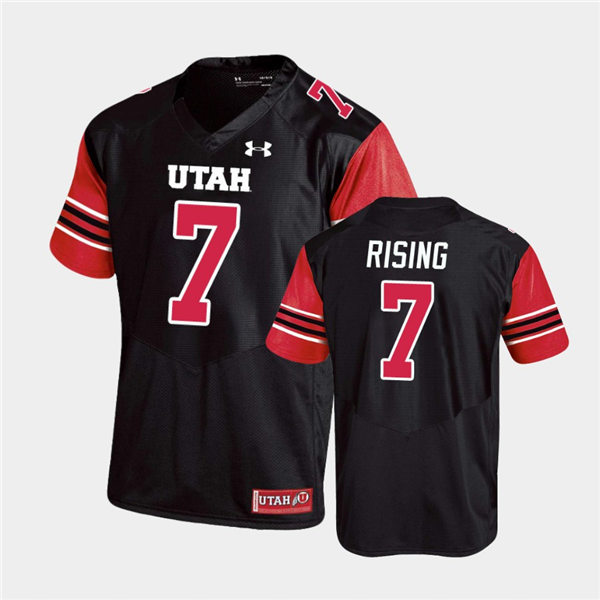 Mens Utah Utes #7 Cameron Rising Under Armour Black stripe Sleeves Football Game Jersey 