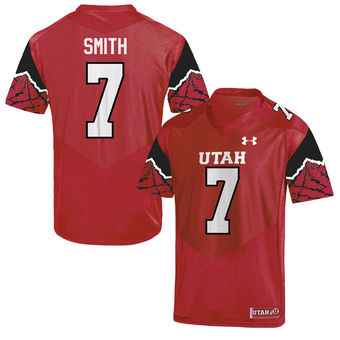 Mens Utah Utes #7 Steve Smith Sr. Under Armour 1990's Red Printing Pattern Sleeves Football Jersey 