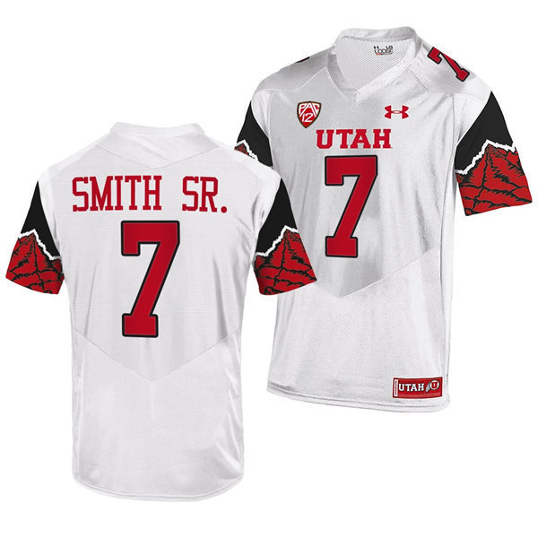 Mens Utah Utes #7 Steve Smith Sr. White Printing Pattern Sleeves College Football Game Jersey 