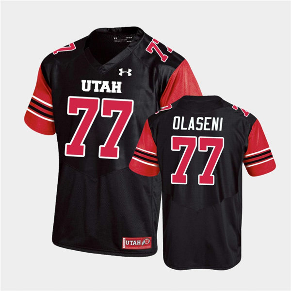 Mens Utah Utes #77 Bamidele Olaseni Under Armour Black stripe Sleeves Football Game Jersey