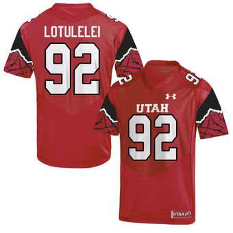 Mens Utah Utes #92 Star Lotulelei Under Armour 1990's Red Printing Pattern Sleeves Football Jersey 