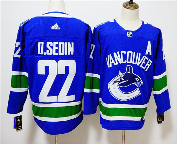 Mens Vancouver Canucks #22 Daniel Sedin adidas Home Blue Player Jersey
