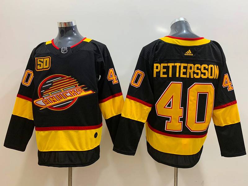 Mens Vancouver Canucks #40 Elias Pettersson adidas Black 2019-20 Flying Skate Jersey