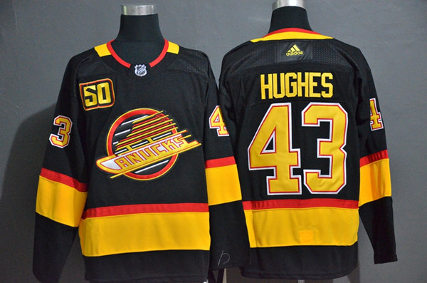 Mens Vancouver Canucks #43 Quinn Hughesadidas Black 2019-20 Flying Skate Jersey