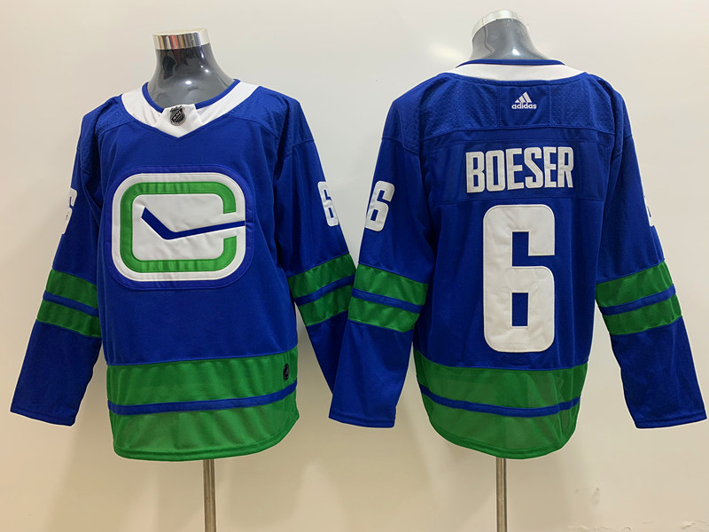Mens Vancouver Canucks #6 Brock Boeser adidas Alternate Blue Third Player Jersey