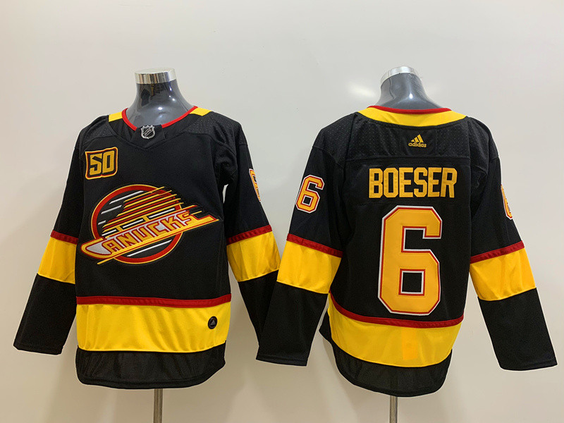 Mens Vancouver Canucks #6 Brock Boeser adidas Black 2019-20 Flying Skate Jersey