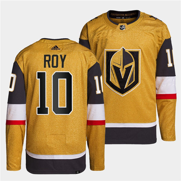 Mens Vegas Golden Knights #10 Nicolas Roy Stitched Adidas Gold Alternate Authentic Jersey Stitched
