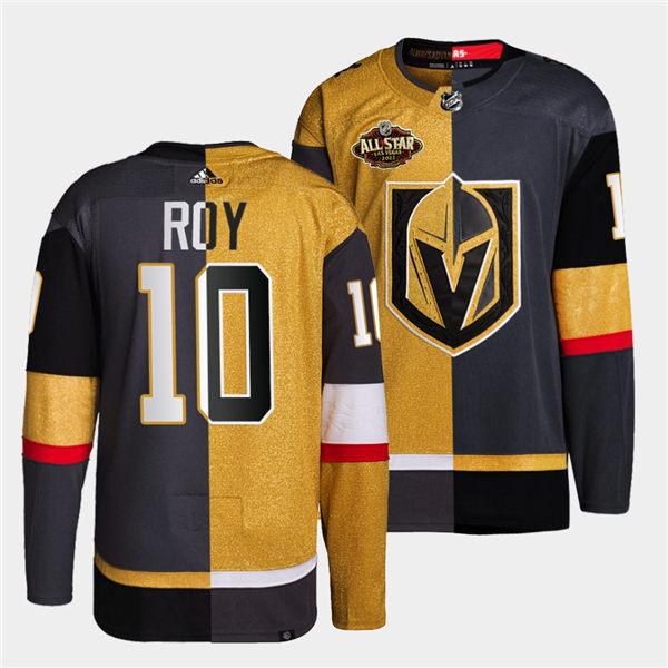 Mens Vegas Golden Knights #10 Nicolas Roy adidas Gold Grey Split Two Tone Edtion Jersey Stitched
