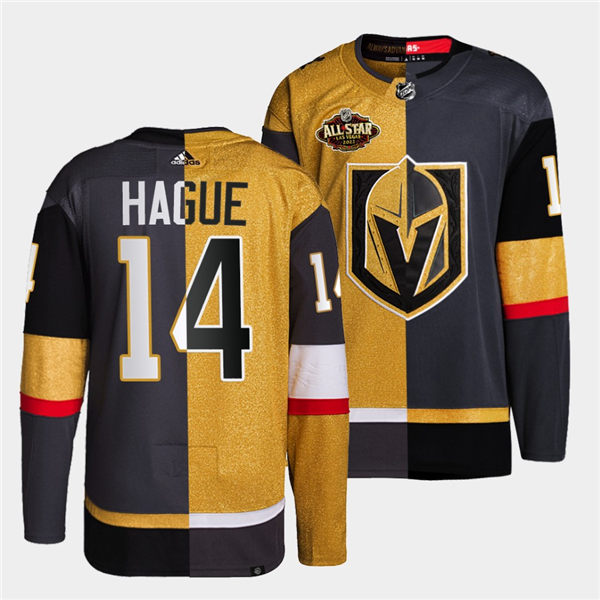 Mens Vegas Golden Knights #14 Nicolas Hague adidas Gold Grey Split Two Tone Edtion Jersey Stitched
