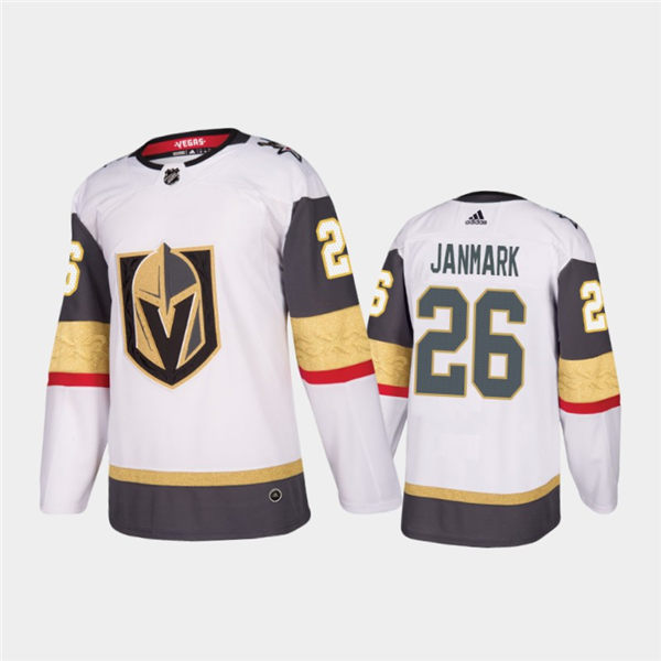 Mens Vegas Golden Knights #26 Mattias Janmark Stitched Adidas Away White Jersey Stitched