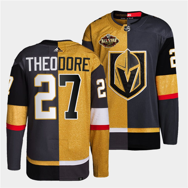 Mens Vegas Golden Knights #27 Shea Theodore adidas Gold Grey Split Two Tone Edtion Jersey Stitched