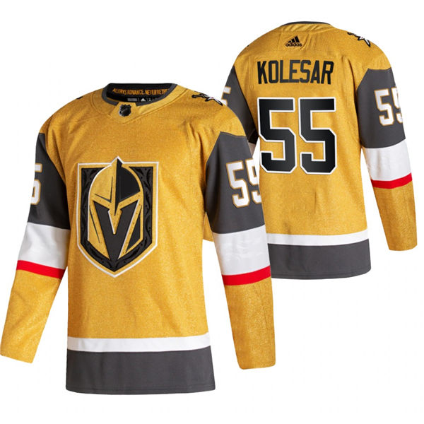 Mens Vegas Golden Knights #55 Keegan Kolesar Stitched Adidas Gold Alternate Authentic Jersey Stitched