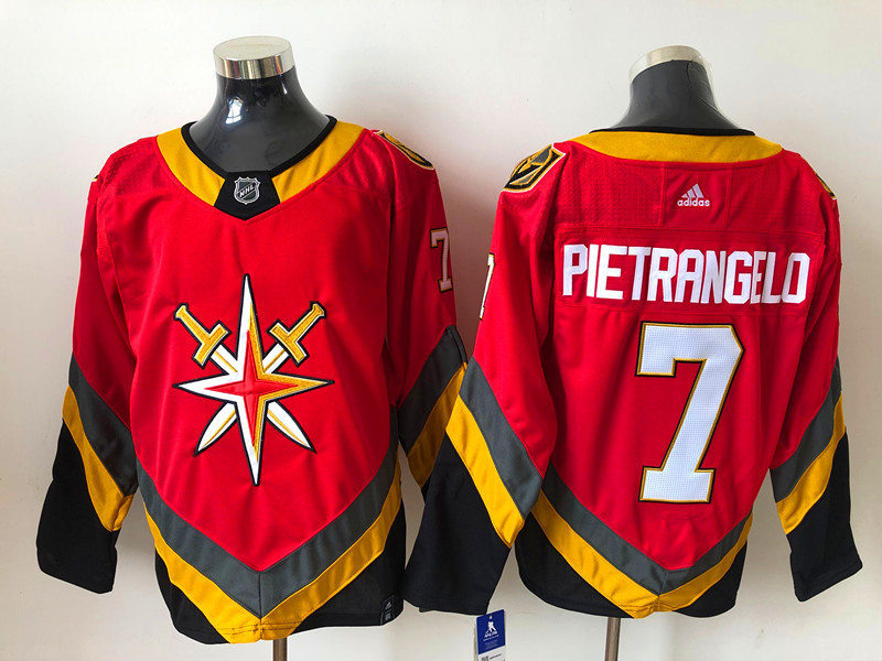 Mens Vegas Golden Knights #7 Alex Pietrangelo Adidas 2021 Red Season Reverse Retro Jersey Stitched