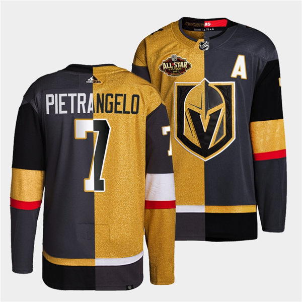 Mens Vegas Golden Knights #7 Alex Pietrangelo adidas Gold Grey Split Two Tone Edtion Jersey Stitched