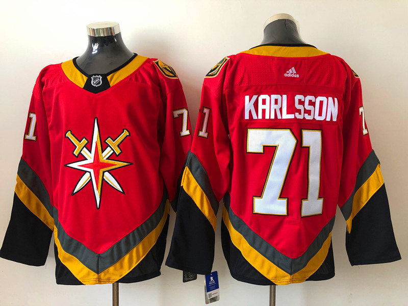 Mens Vegas Golden Knights #71 William Karlsson Adidas 2021 Red Season Reverse Retro Jersey Stitched