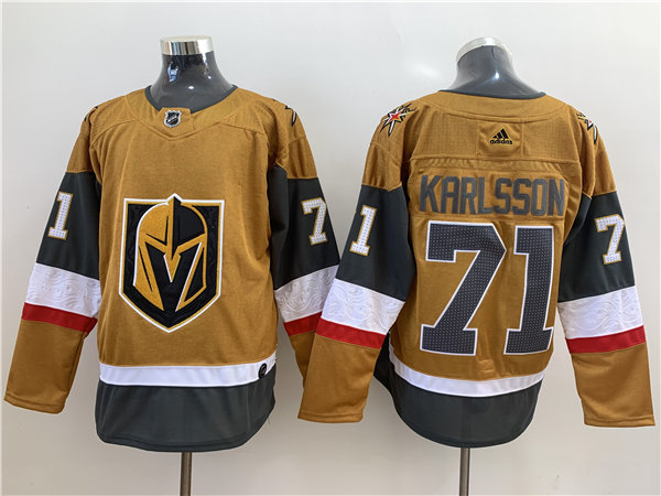 Mens Vegas Golden Knights #71 William Karlsson Gold Adidas Stiched NHL Jersey Stitched