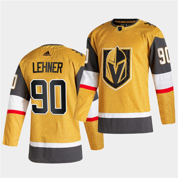 Mens Vegas Golden Knights #90 Robin Lehner Stitched Adidas Gold Alternate Authentic Jersey Stitched