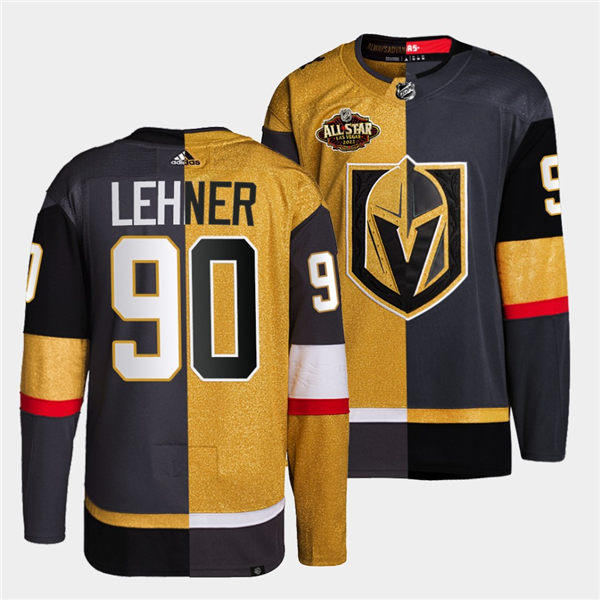 Mens Vegas Golden Knights #90 Robin Lehner adidas Gold Grey Split Two Tone Edtion Jersey Stitched