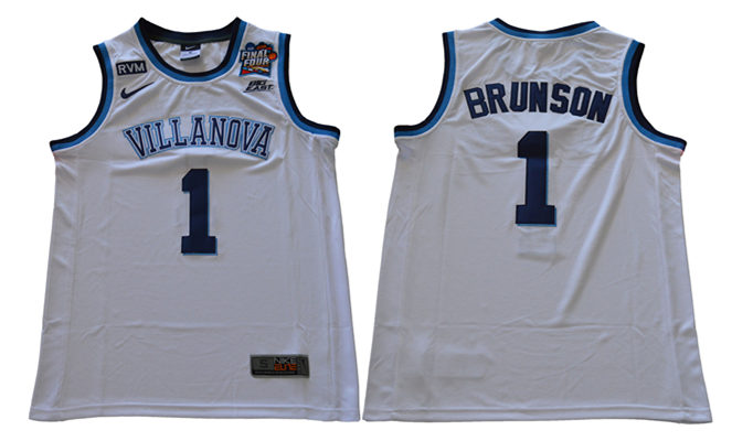 Mens Villanova Wildcats #1 Jalen Brunson Nike 2018 Round Neck White Basketball Game Jersey