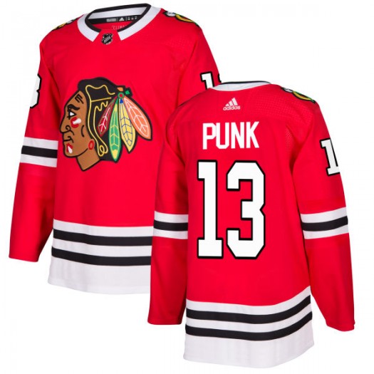 Mens WWE Champion #13 CM Punk Chicago Blackhawks Adidas Home Red Hockey Stitched Jersey