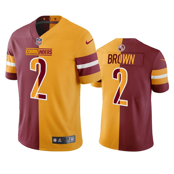 Mens Washington Commanders #2 Dyami Brown Burgundy Gold Two-Tone Split Edition Jersey