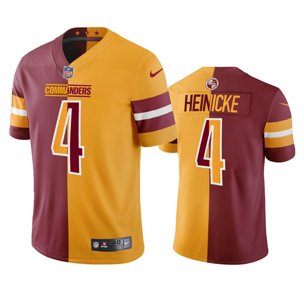 Mens Washington Commanders #4 Taylor Heinicke Burgundy Gold Two-Tone Split Edition Jersey