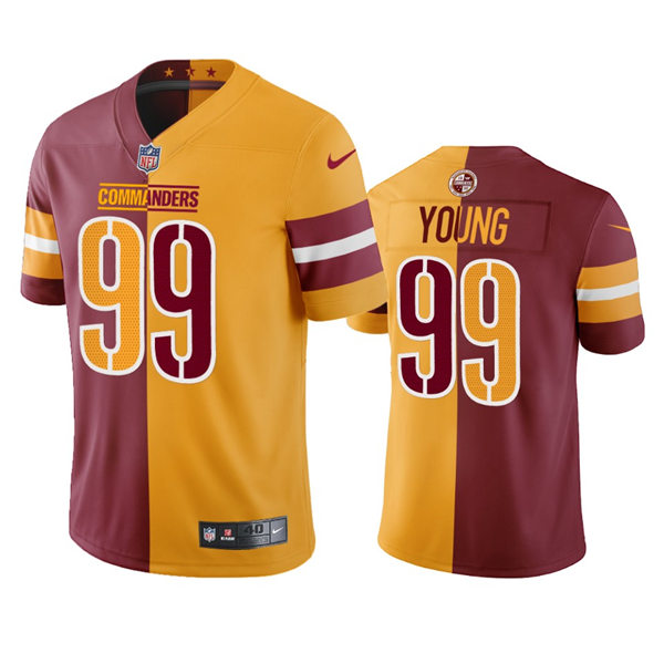 Mens Washington Commanders #99 Chase Young Burgundy Gold Two-Tone Split Edition Jersey