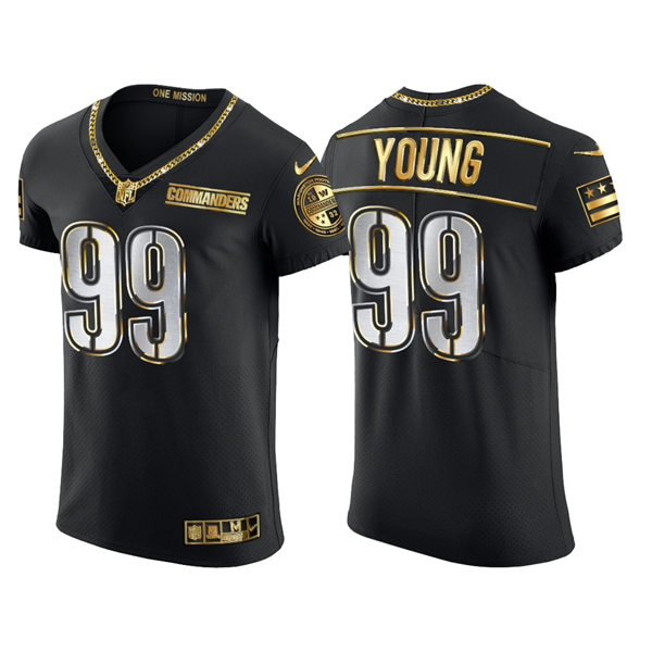 Mens Washington Commanders #99 Chase Young Nike Black Golden Edition Vapor Limited Jersey