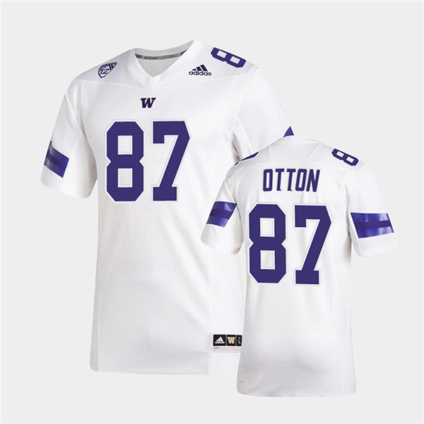 Mens Washington Huskies #87 Cade Otton Adidas 2020 White College Football Jersey