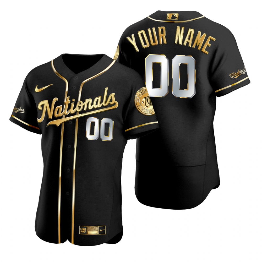 Mens Washington Nationals Custom Stephen Strasburg Kyle Schwarber Lee Smith Tim Raines Nike Black Gold Edition Authentic Jersey