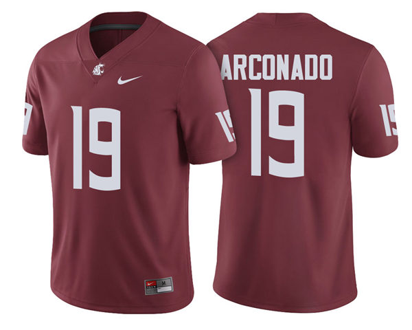 Mens Washington State Cougars #19 Brandon Arconado Nike Crimson College Football Game Jersey 