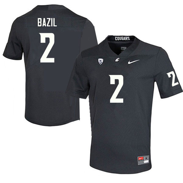 Mens Washington State Cougars #2 Jouvensly Bazil Nike Charcoal College Football Game Jersey