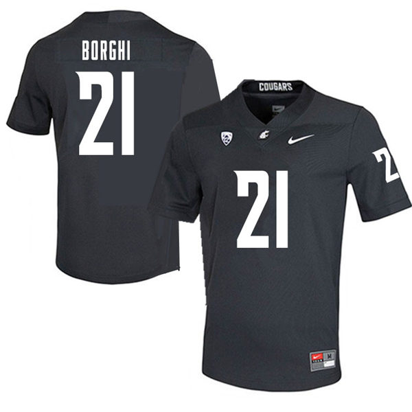 Mens Washington State Cougars #21 Max Borghi Nike Charcoal College Football Game Jersey