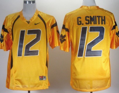 Mens West Virginia Mountaineers #12 Geno Smith Y2013 Gold Nike College Football Jersey