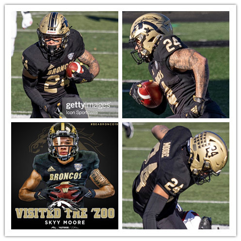 Mens Western Michigan Broncos #24 Skyy Moore Adidas Black College Football Game Jersey 