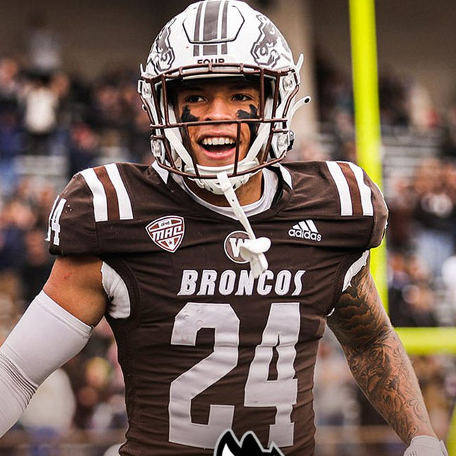 Mens Western Michigan Broncos #24 Skyy Moore Adidas Brown White College Football Game Jersey 