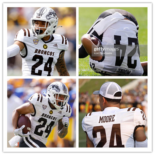 Mens Western Michigan Broncos #24 Skyy Moore Adidas White Brown College Football Game Jersey 