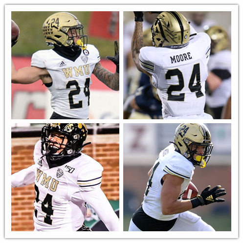 Mens Western Michigan Broncos #24 Skyy Moore Adidas White Gold College Football Limited Jersey 