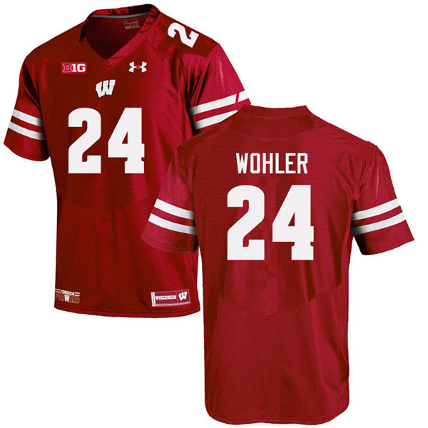 Mens Wisconsin Badger #24 Hunter Wohler Under Armour Red College Football Game Jersey