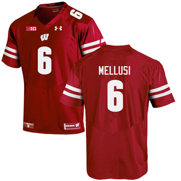 Mens Wisconsin Badger #6 Chez Mellusi Under Armour Red College Football Game Jersey