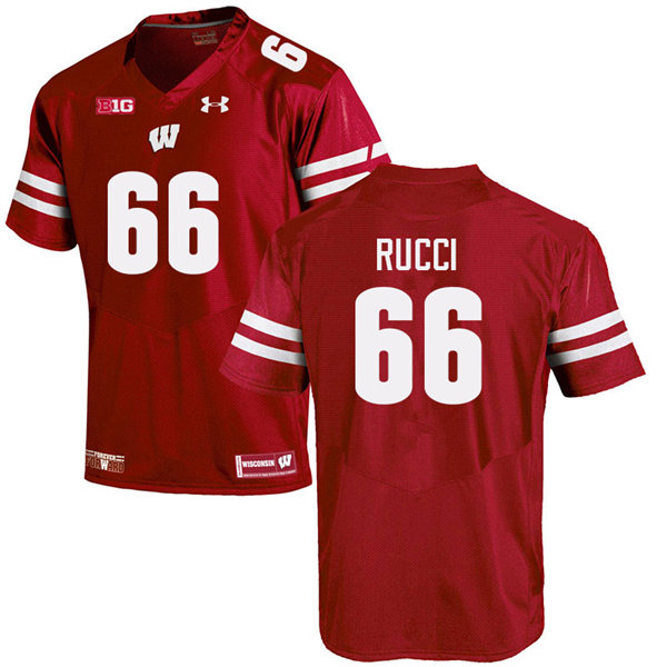 Mens Wisconsin Badger #66 Nolan Rucci Under Armour Red College Football Game Jersey