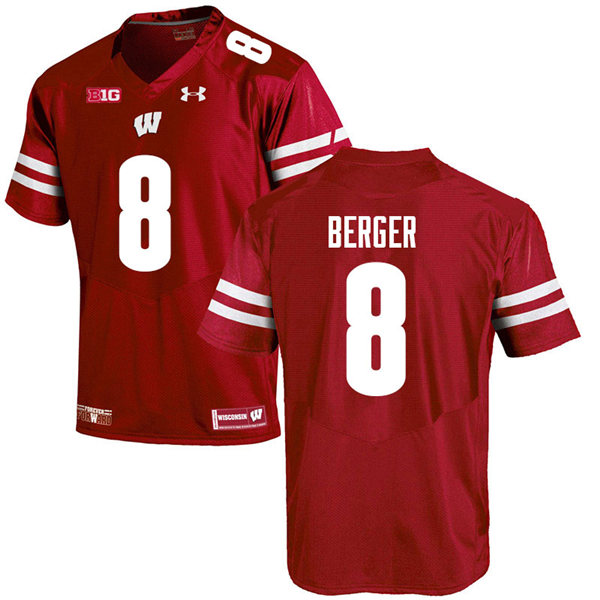 Mens Wisconsin Badger #8 Jalen Berger Under Armour Red College Football Game Jersey