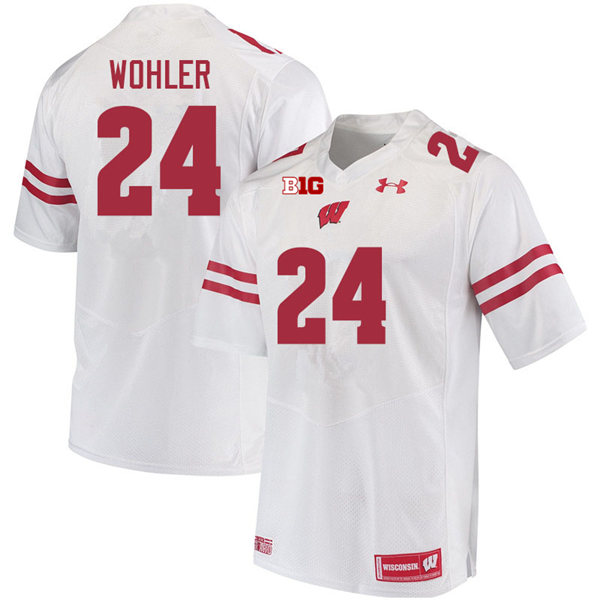 Mens Wisconsin Badgers #24 Hunter Wohler Under Armour White College Football Game Jersey