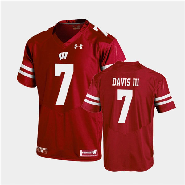 Mens Wisconsin Badgers #7 Danny Davis III Red Stitched Under Armour College Football Jersey