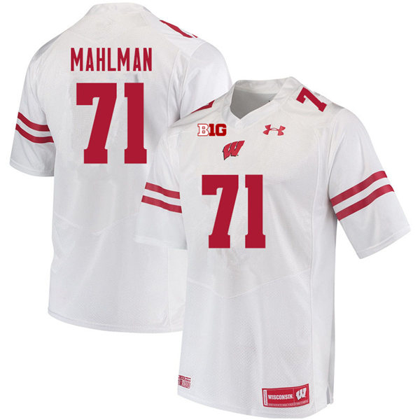 Mens Wisconsin Badgers #71 Riley Mahlman Under Armour White College Football Game Jersey