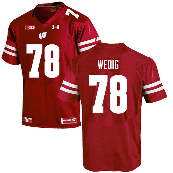 Mens Wisconsin Badgers #78 Trey Wedig Under Armour Red College Football Game Jersey 