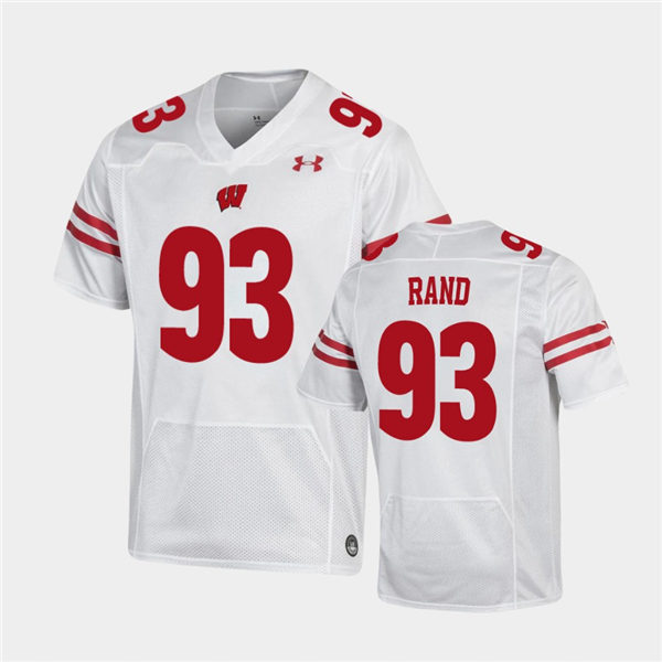 Mens Wisconsin Badgers #93 Garrett Rand White Stitched Under Armour College Football Jersey