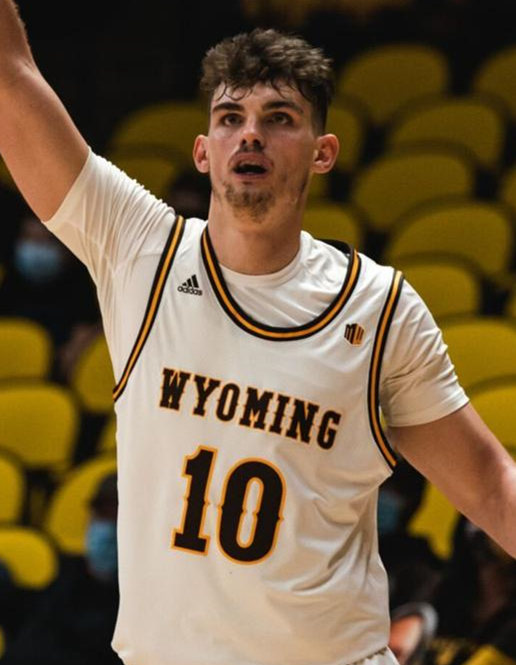 Mens Wyoming Cowboys #10 Hunter Thompson White Brown Adidas Basketball Jersey