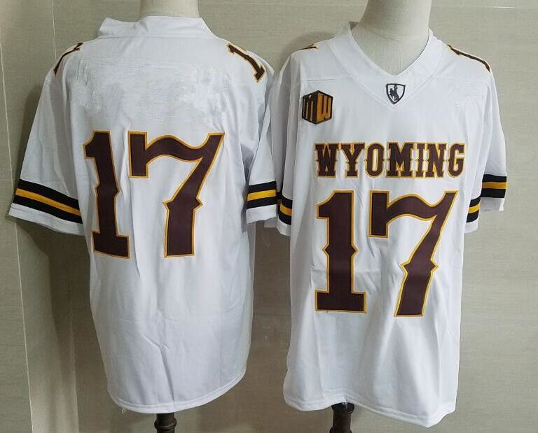 Mens Wyoming Cowboys #17 Josh Allen White Football Jersey -Without Name