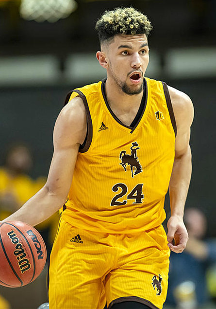 Mens Wyoming Cowboys #24 Hunter Maldonado 2018 Gold Team Logo Adidas Basketball Jersey